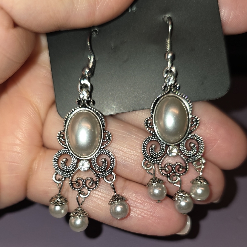 BUNDLE ANY 2, PAY ONE PRICE. Elegant Silver Pearl Dangle Earrings